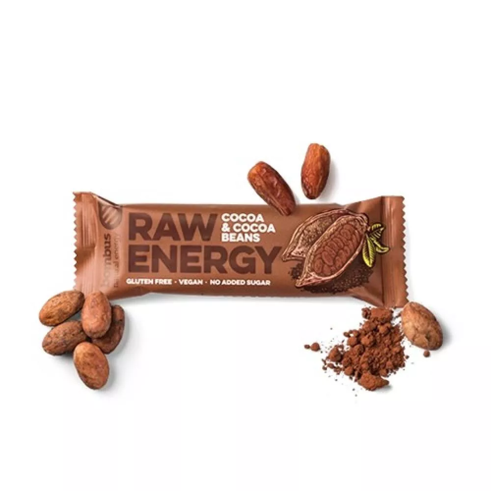 RAW ENERGY ovocná tyčinka s kakaem a kakaovými boby, 50g